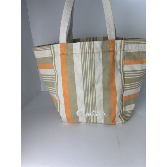 Aritzia Bag Orange Tan Striped Canvas Tote with Zippered Interior Pockets Lined - Picture 1 of 8